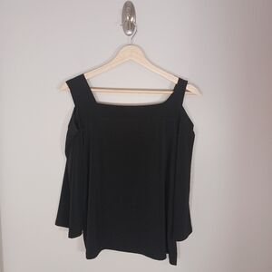 Chico's Classic Black Cold Shoulder Festival Party Stretch Women's Blouse Size 1